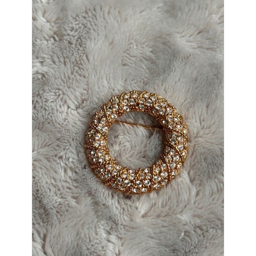 Vintage Swarovski Signed Gold-Tone Crystal Wreath Brooch